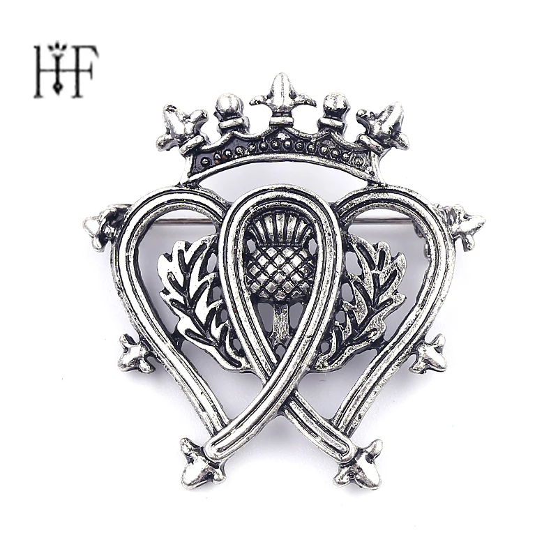 

Vintage Large Brooches Scottish National Flower Thistle Crown Brooches Pins Antique Silver Heart Brooches Wedding Bouquet Pin