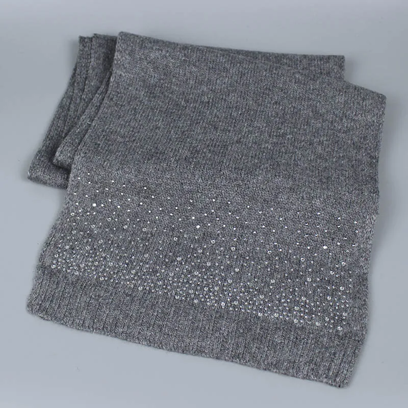 Goede Winter Gebreide Sjaal Hoed en Handschoen Sets voor Vrouwen Ingelegd diamonds wol Warme Sjaals Skullies Mutsen