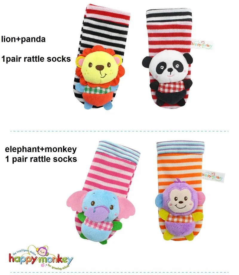Счастливый обезьяна 2 шт./пара животных носки детские погремушки игрушки колокольчики для кроватки для новорожденных Brinquedos Do Bebe; KF052
