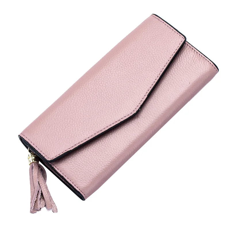 

New Fashion Women Envelope Tassel Wallet Cow Leather Long Wallets Minimalist Purse Casual Ladies Cash Purse Credit Card Wallet