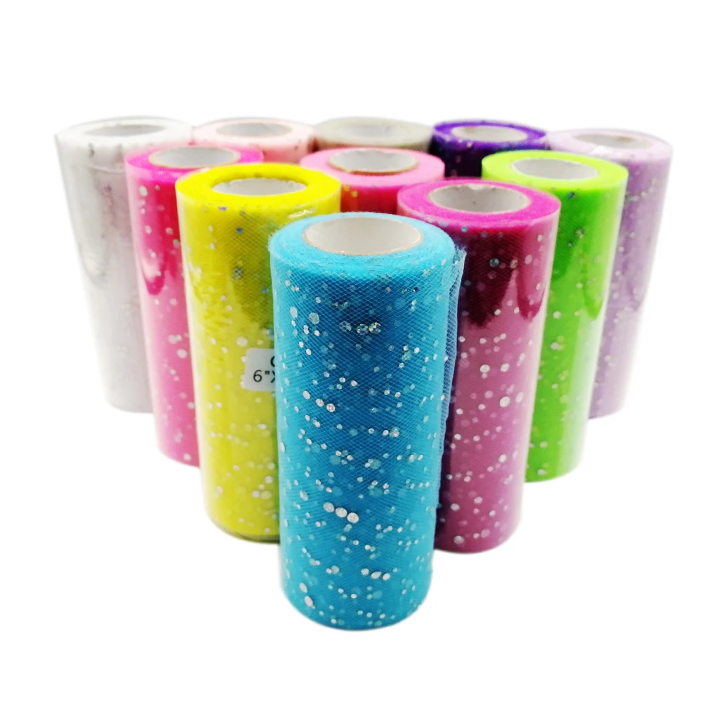 

Glitter Sequin Tulle Roll 25 Yards 15cm Spool Tutu Fabric Wedding Decoration Organza Laser DIY Crafts Birthday Party Supplies
