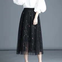 Новые женские юбки для девочек кружевная пряжа Женская высокая талия тонкая плиссированная длинная юбка весна-лето слово 1722