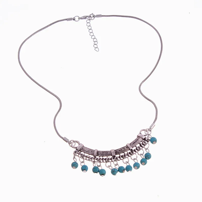 

Bohemian Vintage Ethnic Tibet Romany Silver Color Metal Snake Chain Stone Beads Tassels Necklaces & Pendants Maxi Women