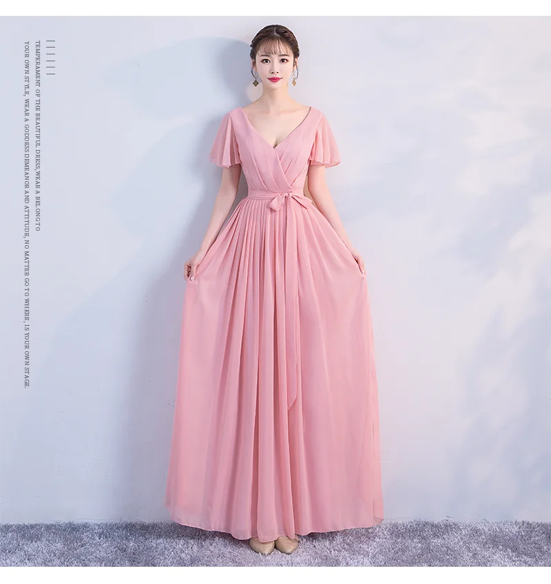 

Long Chiffon Bridesmaid Dress for Wedding Party Ladies Long Gowns Red Bean Pink