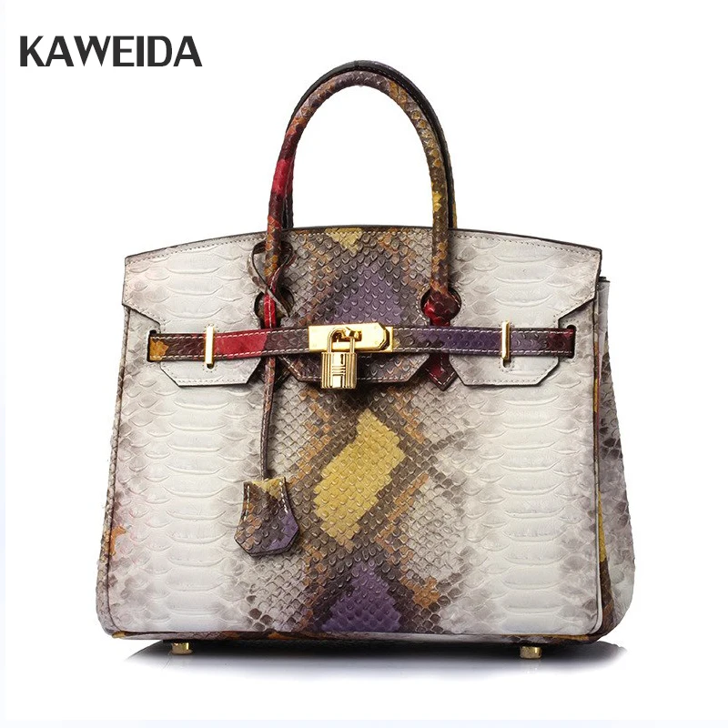 

High Quality Women Handbag White Leather Serpentine Pattern Totes Lady Snake Patchwork Shoulder Bags For Women