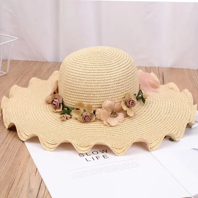 Family Matching Strew Bohemia Beige Mom And Me Flower Lace Hat For Kids Women Girl Star Sun Caps Beach Accessories
