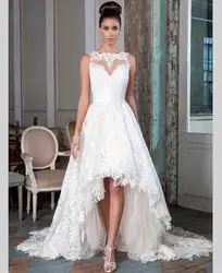 Элегантное платье с вырезом "лодочка" Высокий Низкий длинный белый/слоновая кость Hi-Low свадебное платье Короткое переднее длинное спина