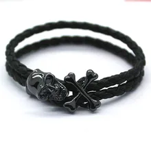 Мужской женский крутой панк-рок браслет с черепом двойной кожаный браслет с цепочкой браслеты 1 шт
