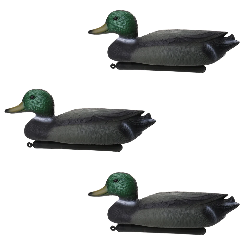 3 Pieces Hunting PE Plastic Duck Decoy Drake With Floating Keel Garden Decor, Black Green 3 Pieces Hunting PE Plastic Duck Decoy Drake With Floating Keel Garden Decor, Black Green