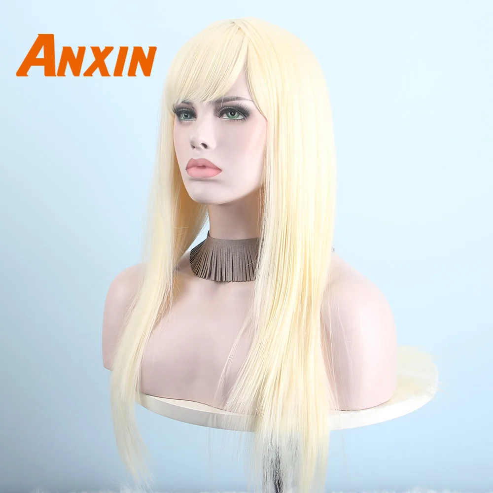 Anxin длинный золотой парик синтетические парики для женщин парик с длинными прямыми волосами высокая температура косплей прямые Аниме