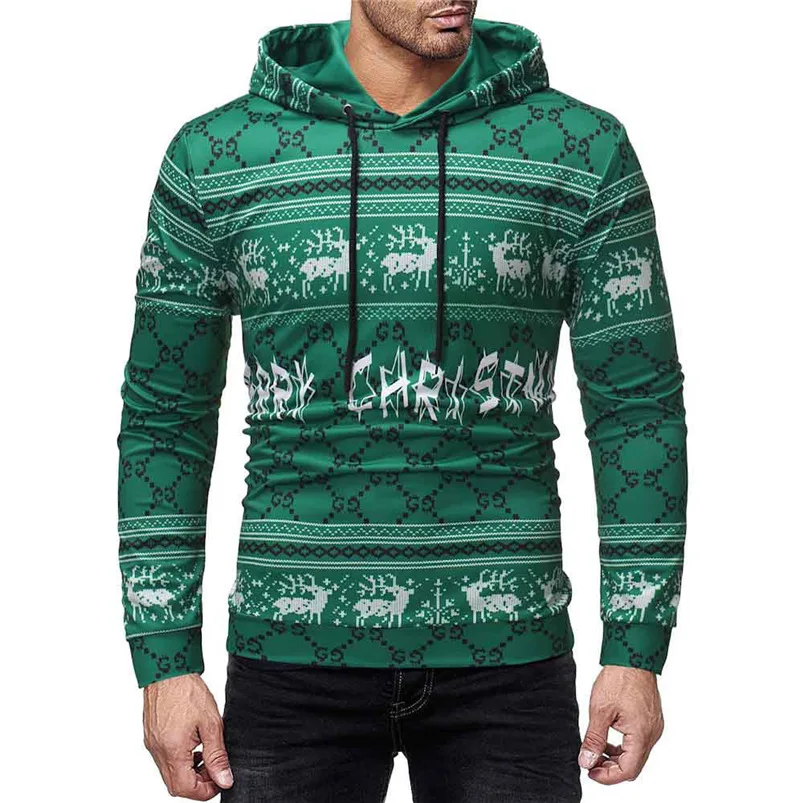 Christmas Man Sweatshirt Long Sleeve Hooded 2018 Winter