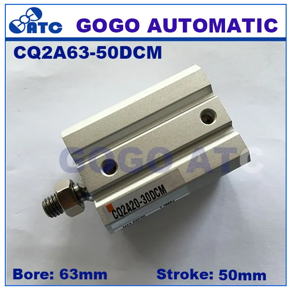 SMC type standard double acting with rubber bumper single rod end male thread CQ2A63-50DCM aluminum pneumatic compact cylinder |