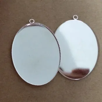 

100pcs 30x40mm Copper Plated Silver Blank Tray Cameo Pendant Cabochon DIY Jewelry Accessories