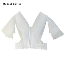 Настоящее элегантное с v-образным вырезом короткий рукав кружева свадебные болеро со съемным плечом Свадебная накидка куртка свадебная накидка