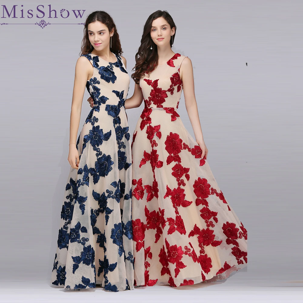 

Cheap Under 60$ Vestido de festa Embroidery Lace Long Tulle Party Evening Dresses 2019 Pink Navy Blue Formal evening gown