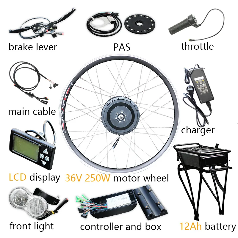 36 в 250 Вт 350 Вт 500 Вт Электрический мотор колеса Электрический велосипед комплект с батареей 10А 12Ач Ebike конверсионный комплект Электродвигатель для велосипеда - Цвет: 250W 36V 12Ah LCD