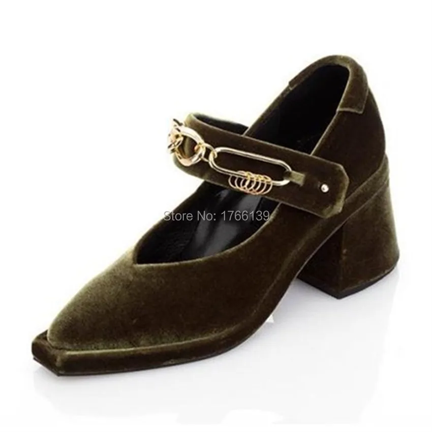 Mary Jane Fashion Pointed Toe Women Pumps Sexy Metal Decor Square High Heels Wedding Dress Shoes