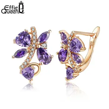 

Effie Queen Classic Jewelry Silver Color Stud Earrings Elegant Purple Color AAA Cubic Zirconia Stone Earring Women Aros DOME56