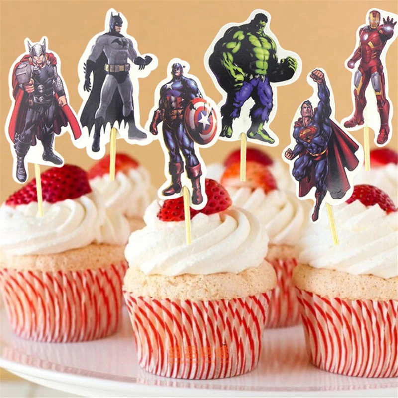 24 Pcs Hero The Avengers De Forme De Petit Gateau De Creme Glacee Gateau Topper Avec Bambou Enfant Garcon Fete D Anniversaire Fournitures De Bande Dessinee Decoration Aliexpress