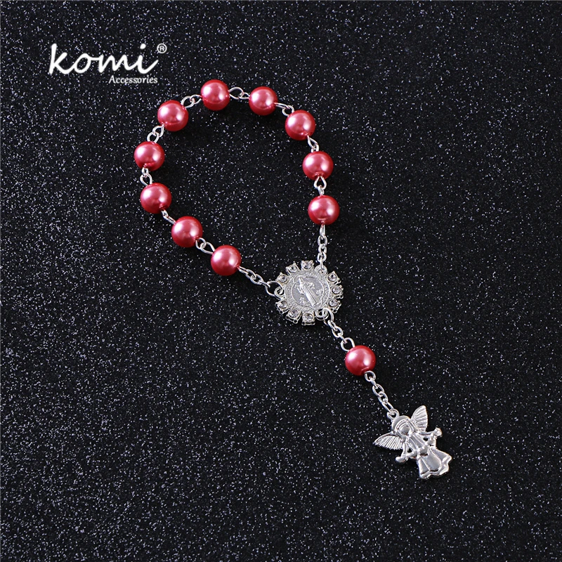 

Komi Brand Angel Baptism Favors Pink Communion Para Bautizo Finger Rosaries Christening Rosary Bracelet Religious jewelry