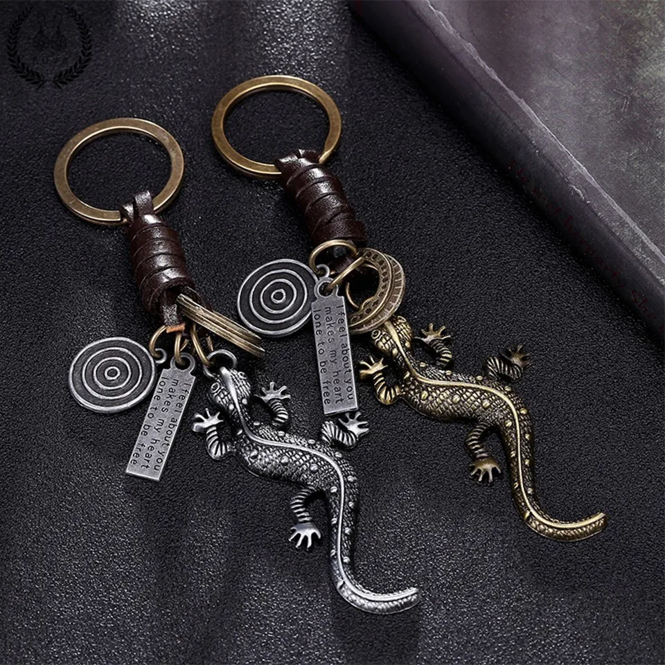 

Alloy gecko lizard metal keychain key chain ring pom gift men women 2018 Charm handmade cowhide bag keychains pendant jewelry