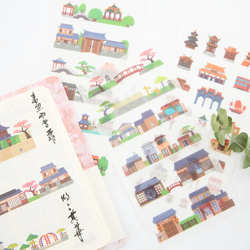 

6 Sheets/lot New Ancient Architecture Paper Diy Decorative Sticker Diary Album Label Sticker Scrapbooking Sticker