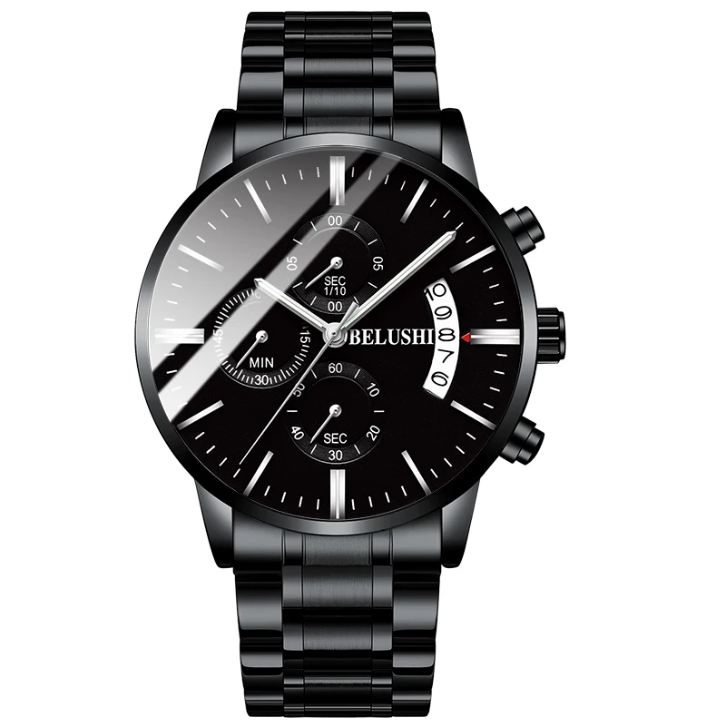 Мужские наручные часы, мужские деловые часы с хронографом, роскошные Брендовые мужские часы, кварцевые часы для мужчин, мужские наручные часы - Цвет: black black silver