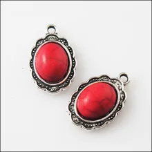 8 шт. ретро, тибетский серебряный красный овальный Подвески 12x19 мм