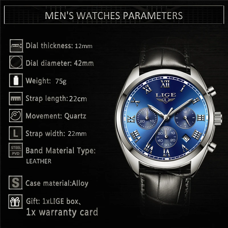 2018 NEW Fashion Casual LIGE Brand Waterproof Quartz Watch Men Military Leather Sport Watches Man Clock Relogio Masculino reloj