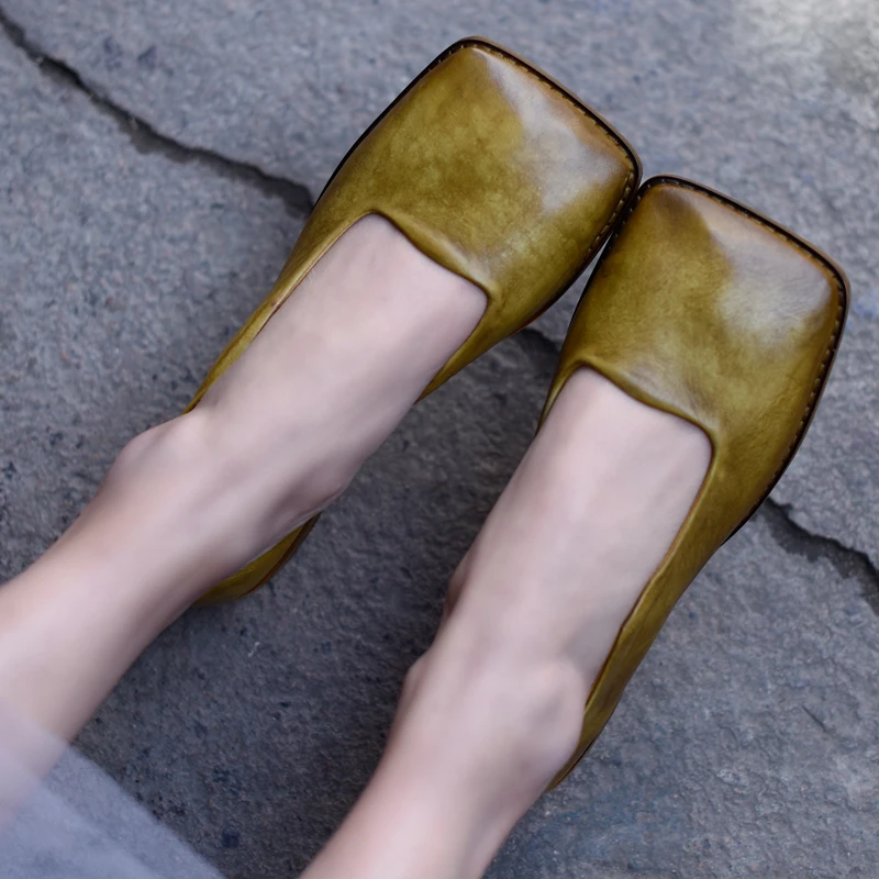 

Artmu Fashion Square Toe Women Shoes Handmade Genuine Leather Shoes Woman Flats Shoes Loafers Soft Soles Comfortable Gift