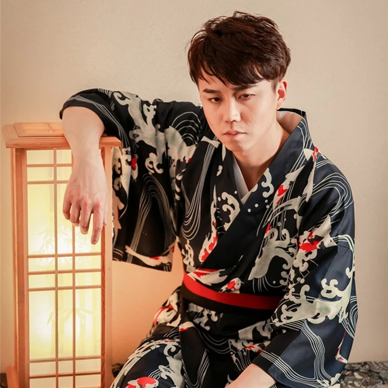 Традиционная японская мужская одежда кимоно самурая для каратэ Obi Yukata мужское кимоно косплей традиционные японские кимоно FF2116