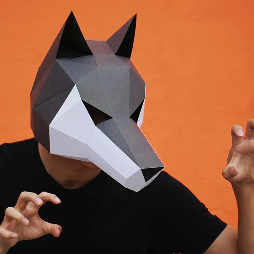 

Creative Handwork Timber Wolf Head Mask Paper Matrix Cosplay 3D DIY Mask Fancy Ball Party Parent-child Children Fancy Best Gift