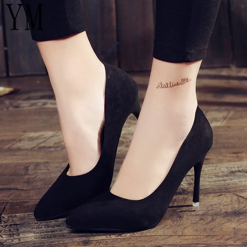 

Sexy 2018 HOT Women Shoes Pointed Toe Pumps Suede Leisure Dress Shoes 10CM High Heels Boat Wedding tenis Feminino 34-40