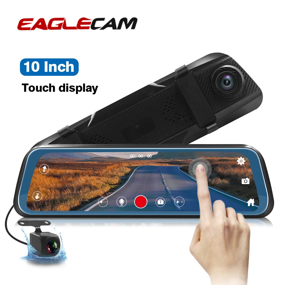 

10'' IPS Touch Screen FHD 1080P Car DVR Dual Lens DashCam Parking Monitor Rear View Mirror Camera Dvrs L1023 Driving Recorder