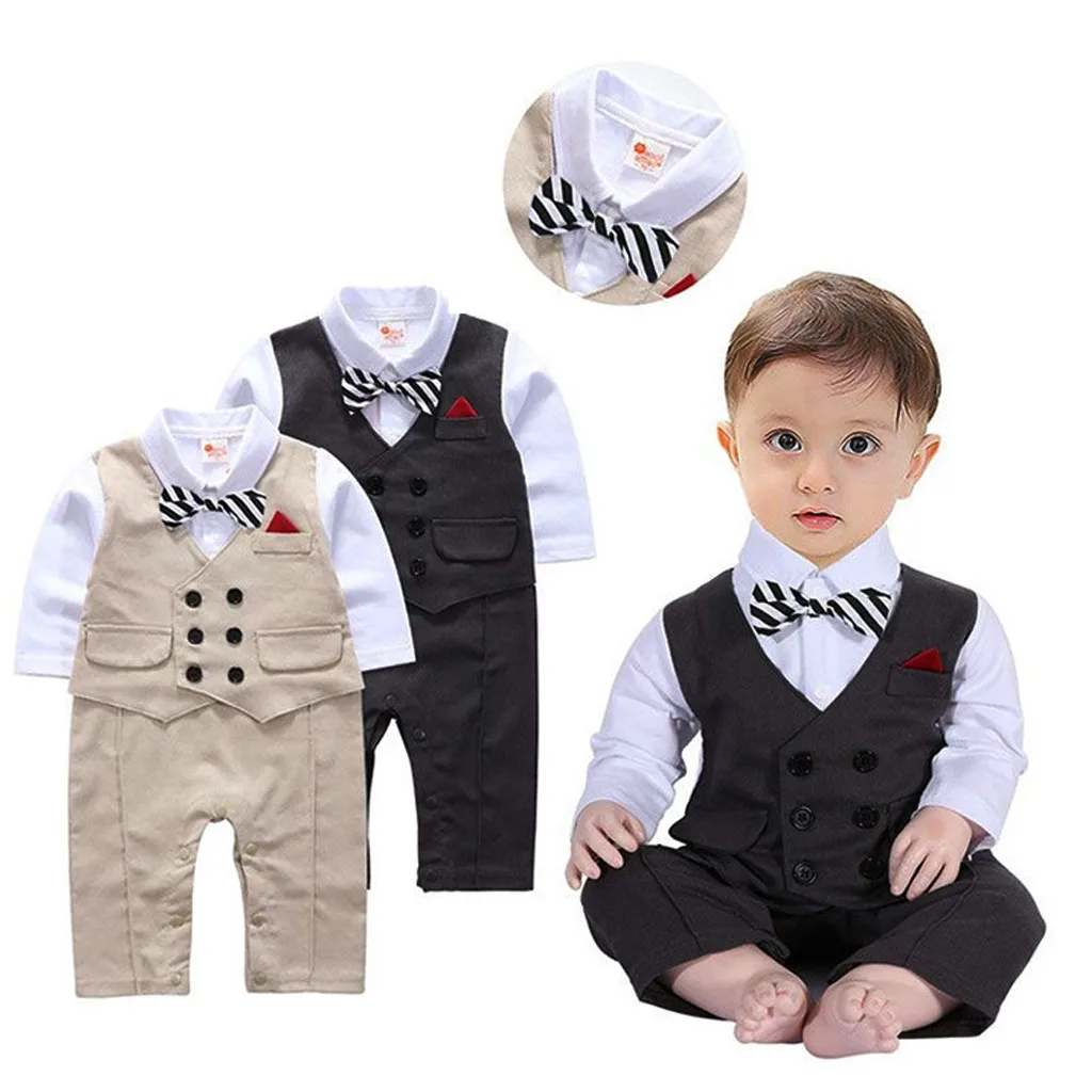 Toddler Baby Boys Rompers Newborn Cotton Bowtie Gentleman Vest T Shirt