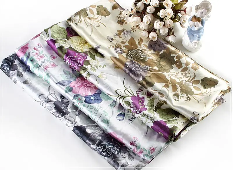 Дешевая винтажная ткань атлас с цветочным принтом ткань для шитья платья и носовой платок 100*150 см(1 метр) L18