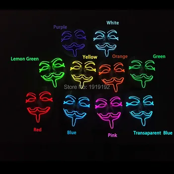 

Hot Sales EL wire Vendetta EL mask Fashion Classic Halloween Cosplay Costume LED mask For Party Decor By 3V steady on driver