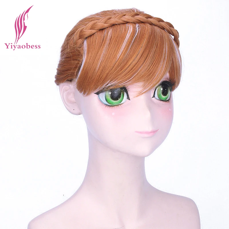 Yiyaobess corto Rubio marrón Elsa Anna Cosplay peluca Bangs con alrededor de la cabeza látigo pelucas de pelo sintético resistente al calor para mujer