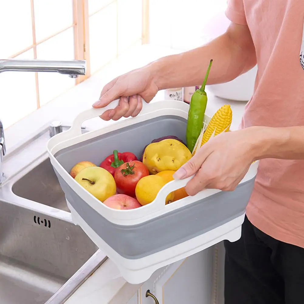 Portable Square Fruit Vegetable Washing Washbasin Folding Sink Drain Storage Shelf Outdoor Camp Basket Kitchen Tools Supply | Дом и сад