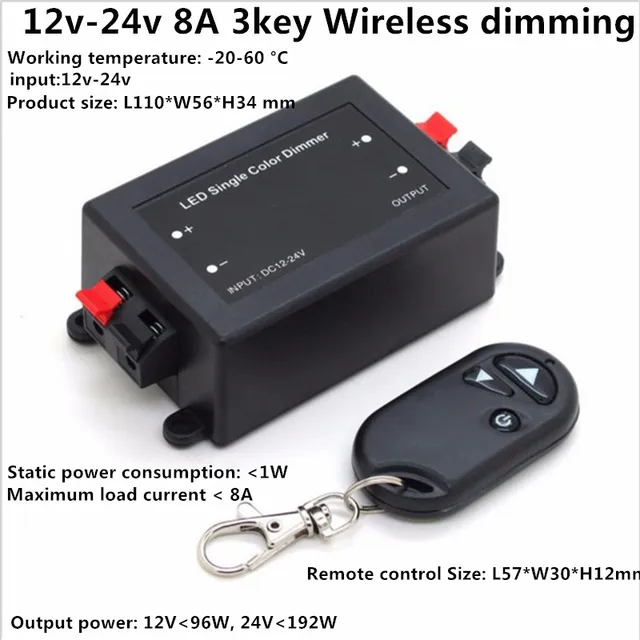New 3 Key Rf Remote Control Wireless Led Single Color Dimmer Switch New 3 Key Rf Remote Control Wireless Led Single Color Dimmer Switch Controller 12v 24v Dc 8a Without Battery