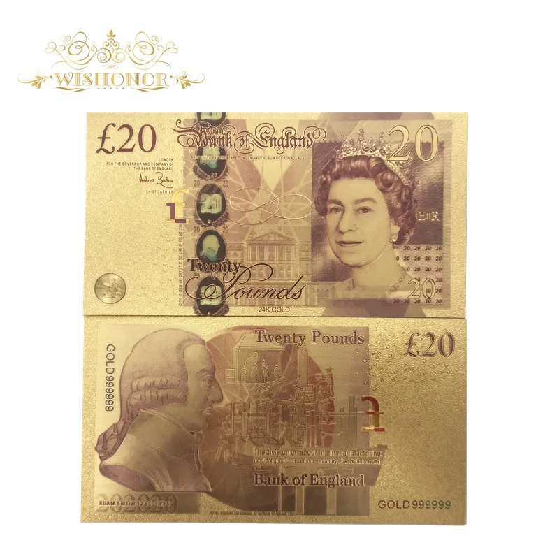 GREAT BRITAIN 10 POUNDS ENGLAND COLORFUL 24K GOLD BANKNOTE BILL