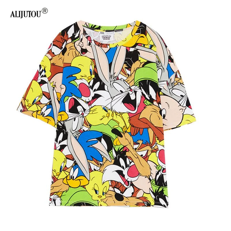 Zaraing Bugs Bunny Cartoon Short sleeve classic Tshirt For Women 2019 summer Cute Casual Female Print Tees O Neck T-shirts tops