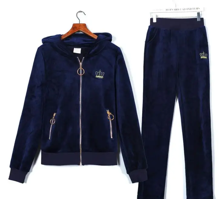 Spring Crown printed Women Sporting Suit Hooded Sweatshirt+Pant Velvet ...