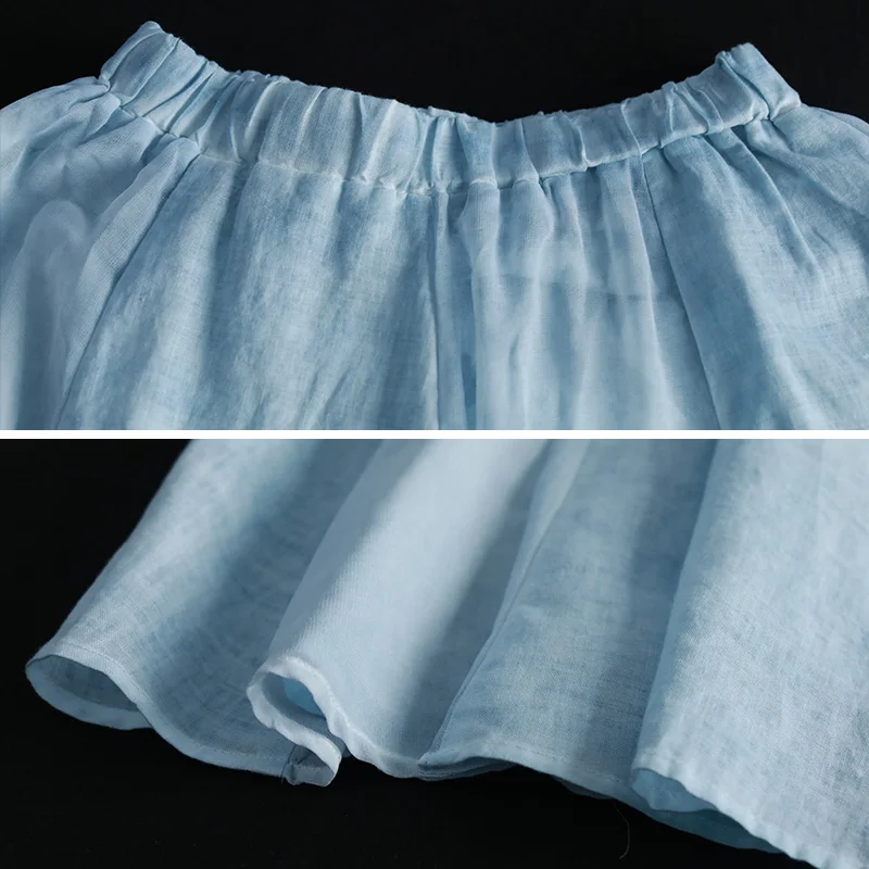 LZJN Original 2019 Ethnic Linen Skirt Elastic Waistband Long Women A-Line Pleated Skirts Beach Boho Vintage Summer Skirts Faldas (16)