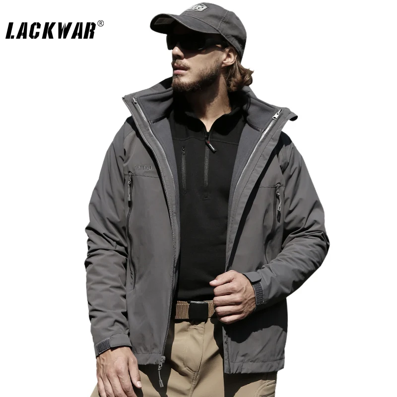 

LACKWAR Outdoor Hiking Hunting Jacket Climbing Clothes Men's Jackets Thicker 2/pcs Sets Tactical Coat Windbreaker LYF0085