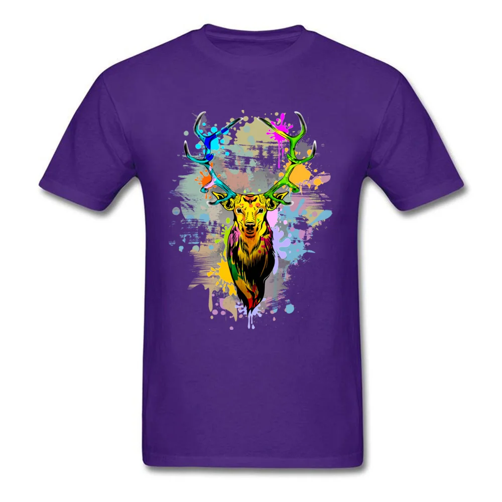 Design T-shirts Wholesale Crew Neck Deer PopArt Dripping Paint 100% Cotton Men Tops Tees Funny Short Sleeve Tee Shirt Deer PopArt Dripping Paint purple