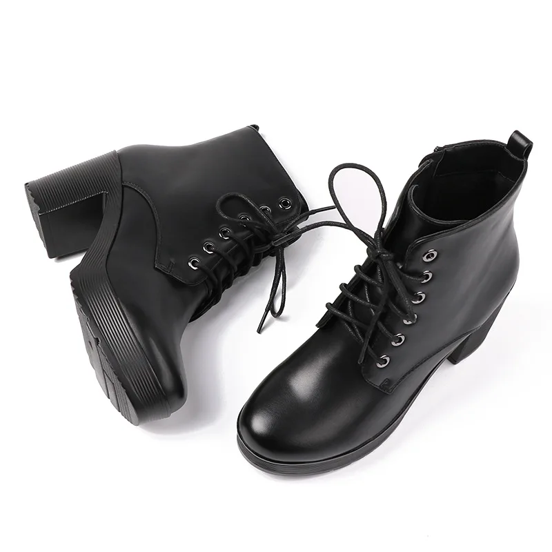 

Koovan Women's Boots 2018 Winter Style High Heel Boots Leather Boots Woman Thick Bottom Waterproof Velvet Warm Leather Shoes