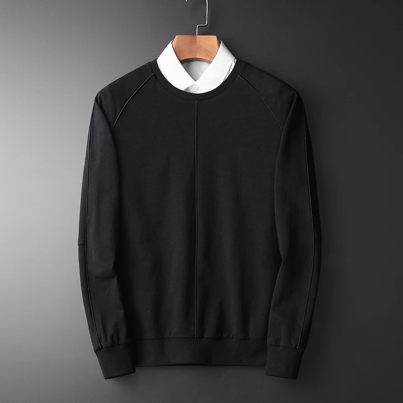 

Minglu Spring Autumn New Men's Round Collar Fleece Sweatshirts Hight Quality Simple Solid Color Black Hoodies Plus Size M-4XL