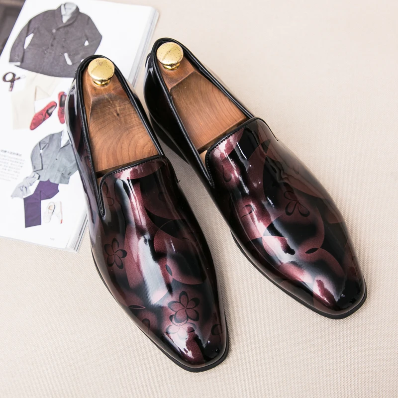 cool flowers print patent leather men shoes luxury italian brand camouflage male footwear mixcolors glossy oxford shoes for men (8)