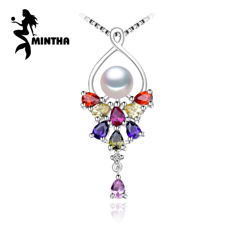 

MINTHA 925 sterling silver flower necklace,pearl jewelry statement necklace,Pearl pendant Ruby,sapphire Bohemia necklace